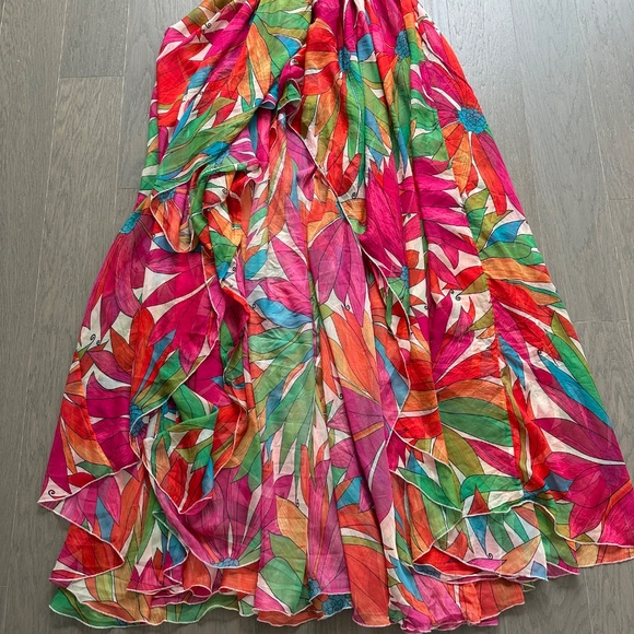Ronny Kobo Natasha Floral Tropical Multicolor Cut Out Maxi Dress High Low - XS - Picture 5 of 10